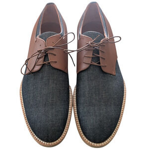 Louis Vuitton Denim Leather Derby Shoes Men’s Size 10 Brown Blue LV LaceUp Italy